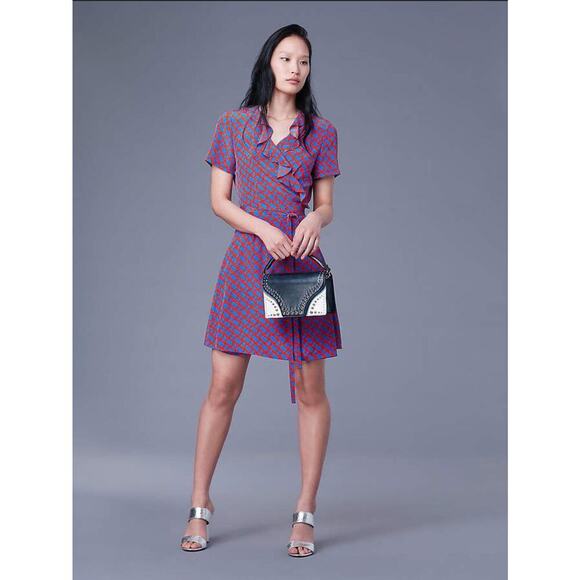 Diane von Furstenberg Savilla Chainlink Ruffle Front Wrap Dress 100% Silk Size 6 - Picture 1 of 7